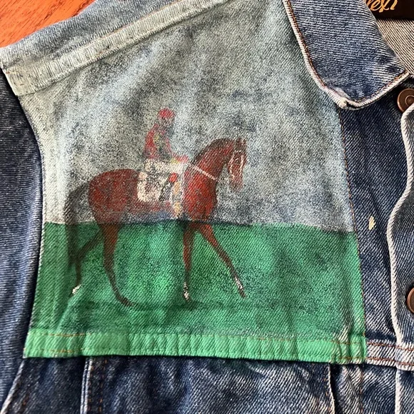 Alexi Hand Painted Originals Denim Jacket, large Size, Horses, derby, equestrian - Picture 8 of 8